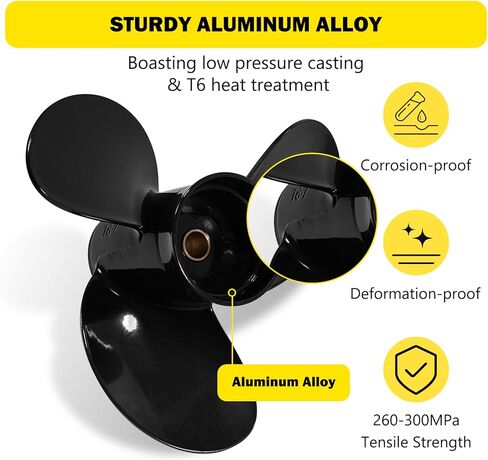 الدعائم الشبابية 8.5 X6.5 استبدال OEM #48-897610A10 مروحة القارب الخارجية لمحركات الزئبق 8-9.9HP 3 شفرات ألومنيوم 8.5Dia x 6.5 مروحة الملعب 12 سن RH in Kuwait