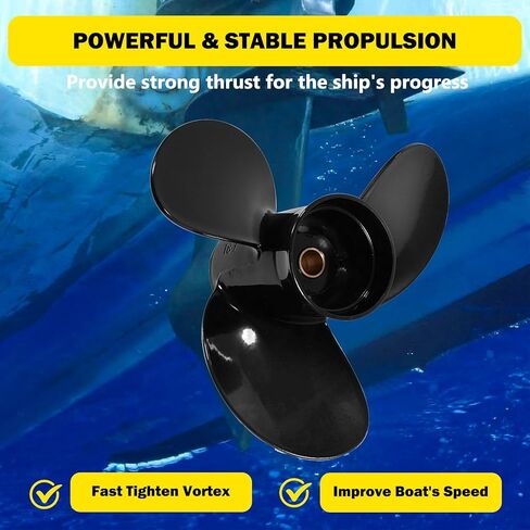 الدعائم الشبابية 8.5 X6.5 استبدال OEM #48-897610A10 مروحة القارب الخارجية لمحركات الزئبق 8-9.9HP 3 شفرات ألومنيوم 8.5Dia x 6.5 مروحة الملعب 12 سن RH in Kuwait