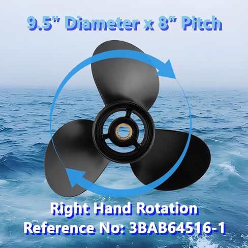 مروحة قارب خارجية من الألومنيوم 9.5 × 8 لمحركات توهاتسو وميركوري 9.9-20HP، 14 سنًا، 3BAB64516-1، متوافقة مع توهاتسو وميركوري 9.9HP 12HP 15HP 18HP 20HP، RH in Kuwait
