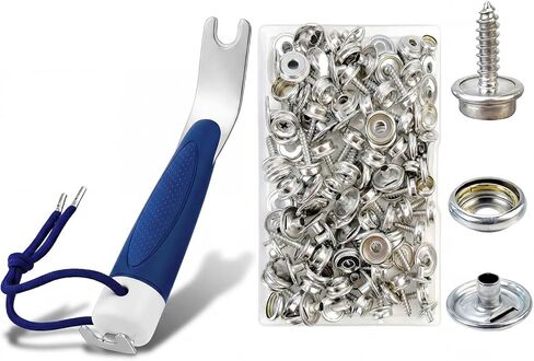 أداة Snapper لقماش القارب، أداة كبس للغطاء، أداة تثبيت شديدة التحمل مع 50 مجموعة من أزرار الفولاذ المقاوم للصدأ مع صندوق تخزين مقاوم للصدأ لغطاء القارب مقاس 3/8 بوصة، قماش الخيام in Kuwait