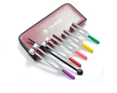 Cynamed Tuning Fork Set of 6 -Diagnostic Tuning Fork Color Coded Non-Slip Grip -C128,C256,C512,C1024,C2048 with Silicone Mallet Hammer in Saudi Arabia