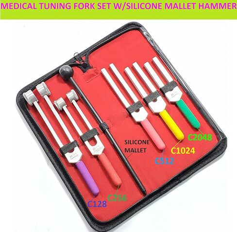Cynamed Tuning Fork Set of 6 -Diagnostic Tuning Fork Color Coded Non-Slip Grip -C128,C256,C512,C1024,C2048 with Silicone Mallet Hammer in Saudi Arabia