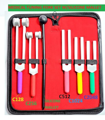 Cynamed Tuning Fork Set of 6 -Diagnostic Tuning Fork Color Coded Non-Slip Grip -C128,C256,C512,C1024,C2048 with Silicone Mallet Hammer in Saudi Arabia