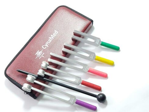 Cynamed Tuning Fork Set of 6 -Diagnostic Tuning Fork Color Coded Non-Slip Grip -C128,C256,C512,C1024,C2048 with Silicone Mallet Hammer in Saudi Arabia