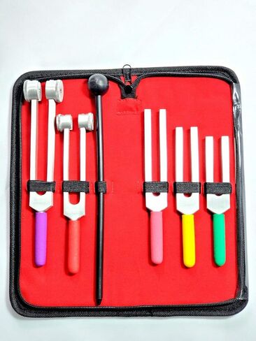 Cynamed Tuning Fork Set of 6 -Diagnostic Tuning Fork Color Coded Non-Slip Grip -C128,C256,C512,C1024,C2048 with Silicone Mallet Hammer in Saudi Arabia