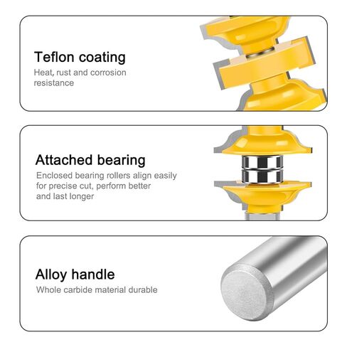 3Pcs T-Slot Router Bit with Bearing | 8/12mm & 1/2" Shank Rabbeting Cutter for Wood Milling(3pcs 1/2") in Saudi Arabia