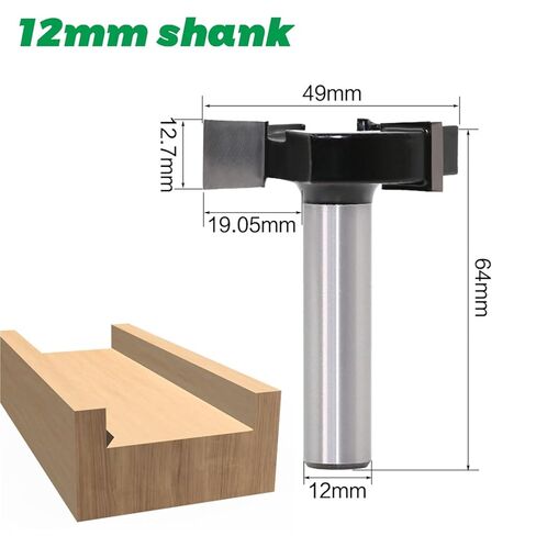 Tri-Flute T-Slot & Bottom Cleaning Router Bits | 4-Edge Slotting/Alloy Milling Cutters for Wood Carving, 12mm & 1/2" Shank(12*1/2) in Saudi Arabia
