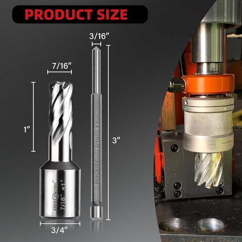 ANGELSWORD HSS Annular Cutter Diameter 7/16", Cutting Depth 1" High Speed Steel, Mag Drill Bits Kit for Magnetic Drill Press, with One 3/16"*3" Pilot Pin in Saudi Arabia