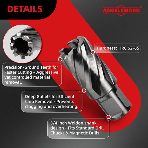 ANGELSWORD HSS Annular Cutter Diameter 7/16", Cutting Depth 1" High Speed Steel, Mag Drill Bits Kit for Magnetic Drill Press, with One 3/16"*3" Pilot Pin in Saudi Arabia