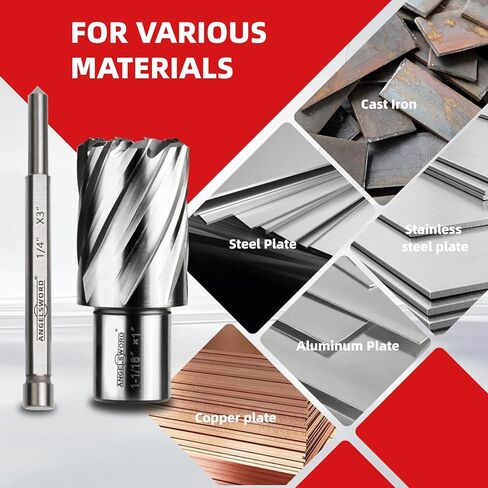 ANGELSWORD HSS Annular Cutter Diameter 7/16", Cutting Depth 1" High Speed Steel, Mag Drill Bits Kit for Magnetic Drill Press, with One 3/16"*3" Pilot Pin in Saudi Arabia