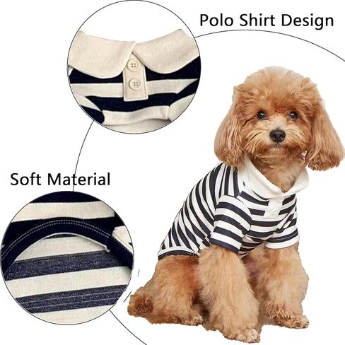 ملابس الكلاب Qiansail ، قميص بولو لطيف ، تي شيرت مخطط الياقات للكلاب الصغيرة المتوسطة الصغيرة ملابس صيفية ناعمة لليار جرو (م) in Kuwait