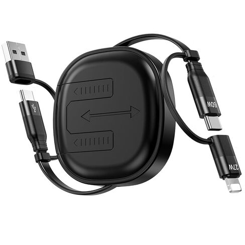 كابل شحن متعدد MINLU، 2 حزمة 5 في 1 كابل شاحن لايتنينج قابل للسحب 60 وات شحن سريع ومزامنة البيانات سلك شحن قابل للسحب مع منافذ IP/Type C/USB A لأجهزة iPad/Samsung/IP/PS/الأجهزة اللوحية/المزيد in Kuwait