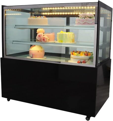 INTSUPERMAI Glass Bakery Display Case 47" Floor Standing Refrigerated Cake Showcase Bakery Cabinet Display Refrigerators Cake Showcase Right Angle Back Door 220V in Saudi Arabia