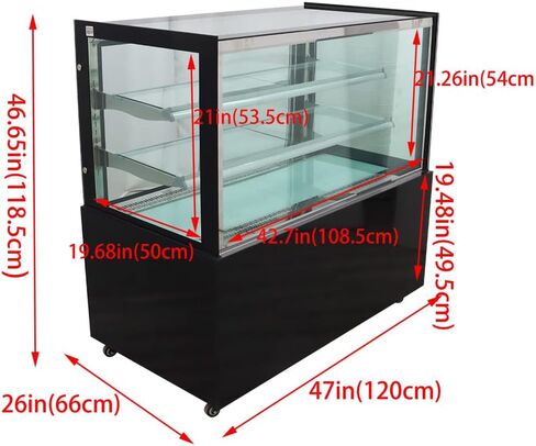 INTSUPERMAI Glass Bakery Display Case 47" Floor Standing Refrigerated Cake Showcase Bakery Cabinet Display Refrigerators Cake Showcase Right Angle Back Door 220V in Saudi Arabia