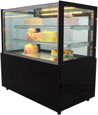 INTSUPERMAI Glass Bakery Display Case 47" Floor Standing Refrigerated Cake Showcase Bakery Cabinet Display Refrigerators Cake Showcase Right Angle Back Door 220V in Saudi Arabia