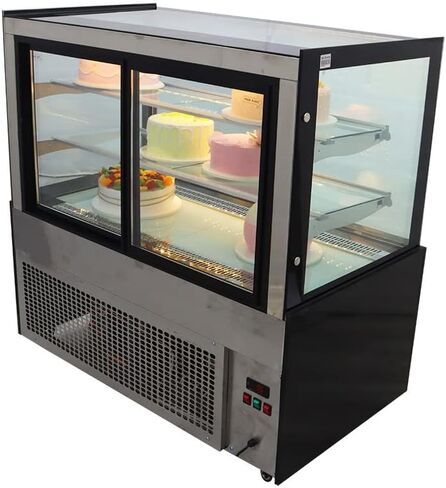 INTSUPERMAI Glass Bakery Display Case 47" Floor Standing Refrigerated Cake Showcase Bakery Cabinet Display Refrigerators Cake Showcase Right Angle Back Door 220V in Saudi Arabia