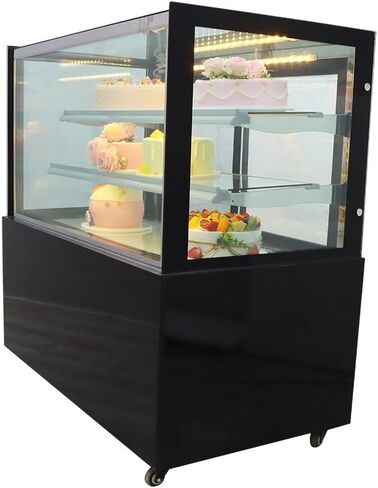 INTSUPERMAI Glass Bakery Display Case 47" Floor Standing Refrigerated Cake Showcase Bakery Cabinet Display Refrigerators Cake Showcase Right Angle Back Door 220V in Saudi Arabia