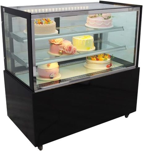 INTSUPERMAI Glass Bakery Display Case 47" Floor Standing Refrigerated Cake Showcase Bakery Cabinet Display Refrigerators Cake Showcase Right Angle Back Door 220V in Saudi Arabia