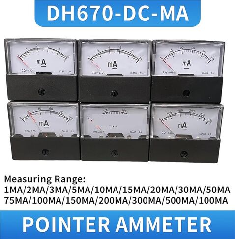 Ammeter DH-670 DC 0-500 MA 1MA 2MA 3MA 5MA 10MA 20MA 30MA 50MA 100MA Rectangular Ampere Needle Panel Meter Gauge Amperemeter 1Pcs(10MA) in Saudi Arabia