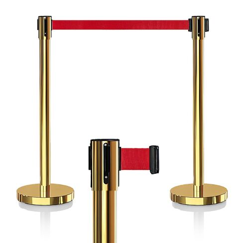 2 قطعة من دعامة التحكم في الحشود الذهبية مع دعامات حزام حمراء قابلة للسحب بطول 6.6 قدم/2 متر مع أحزمة قابلة للسحب، حواجز التحكم في الحشود، حواجز السلامة in Kuwait