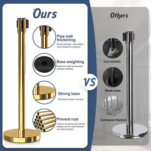 2 قطعة من دعامة التحكم في الحشود الذهبية مع دعامات حزام حمراء قابلة للسحب بطول 6.6 قدم/2 متر مع أحزمة قابلة للسحب، حواجز التحكم في الحشود، حواجز السلامة in Kuwait
