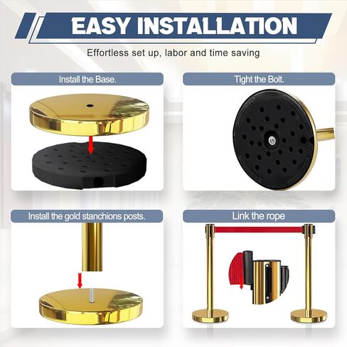 2 قطعة من دعامة التحكم في الحشود الذهبية مع دعامات حزام حمراء قابلة للسحب بطول 6.6 قدم/2 متر مع أحزمة قابلة للسحب، حواجز التحكم في الحشود، حواجز السلامة in Kuwait