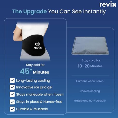 REVIX 45-Min Long-Lasting Back Ice Pack, Extra Large Ice Packs with Ice Grid Gel Design, Reusable Gel Ice Wrap, Cold Compress for Waist, Lower Lumbar, Tailbone Relief & Muscle Relaxation (15.5 x 10") in Saudi Arabia