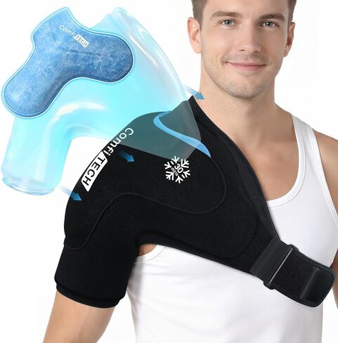 ComfiTECH Dual-Gel Shoulder Ice Pack Wrap with 30-Min Cooling for Muscle Comfort, Adjustable Rotator Cuff Shoulder Brace for Surgery Recovery, Flexible Cold Compression Sleeve for Baseball & Tennis, L in Saudi Arabia