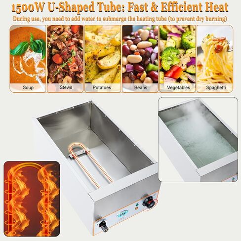 جهاز تدفئة الطعام التجاري ذو 3 مقلاة من CTJ - جهاز تدفئة الطعام على طاولة البخار الكهربائية بقدرة 1500 واط، مقاس 3x5.3 QT من الفولاذ المقاوم للصدأ Bain Marie، مع صنبور تصريف، وطاولة بوفيه للمنزل، وتقديم الطعام، والحفلات، والمطاعم in Kuwait