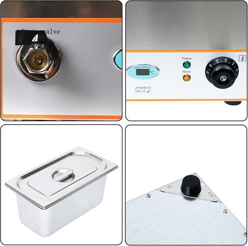 جهاز تدفئة الطعام التجاري ذو 3 مقلاة من CTJ - جهاز تدفئة الطعام على طاولة البخار الكهربائية بقدرة 1500 واط، مقاس 3x5.3 QT من الفولاذ المقاوم للصدأ Bain Marie، مع صنبور تصريف، وطاولة بوفيه للمنزل، وتقديم الطعام، والحفلات، والمطاعم in Kuwait