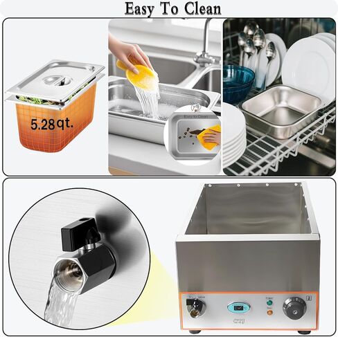جهاز تدفئة الطعام التجاري ذو 3 مقلاة من CTJ - جهاز تدفئة الطعام على طاولة البخار الكهربائية بقدرة 1500 واط، مقاس 3x5.3 QT من الفولاذ المقاوم للصدأ Bain Marie، مع صنبور تصريف، وطاولة بوفيه للمنزل، وتقديم الطعام، والحفلات، والمطاعم in Kuwait