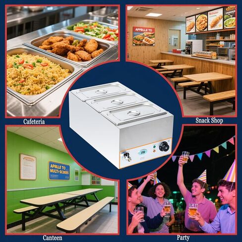جهاز تدفئة الطعام التجاري ذو 3 مقلاة من CTJ - جهاز تدفئة الطعام على طاولة البخار الكهربائية بقدرة 1500 واط، مقاس 3x5.3 QT من الفولاذ المقاوم للصدأ Bain Marie، مع صنبور تصريف، وطاولة بوفيه للمنزل، وتقديم الطعام، والحفلات، والمطاعم in Kuwait