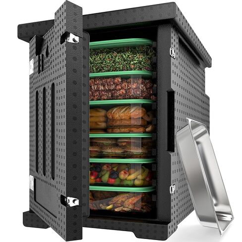 YITAHOME 95 Qt EPP حاملة الطعام المعزولة، صندوق ساخن لتقديم الطعام مع مقلاة من الفولاذ المقاوم للصدأ، صندوق طعام ساخن معزول لـ 6 مقالي كاملة الحجم لجمع عائلة المطعم، خفيف الوزن، عالي الكثافة in Saudi Arabia