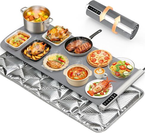 حصيرة تدفئة للطعام مقاس 91.44 سم × 40.64 سم مع حصيرة مقاومة للحرارة، تسخين سريع وكامل للسطح، سخانات الطعام لبوفيه الحفلات، وسادة تسخين محمولة مع 9 إعدادات لدرجة الحرارة ومؤقت 12 ساعة، رمادي in Kuwait