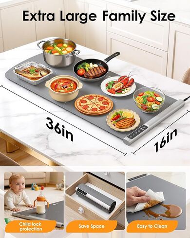 حصيرة تدفئة للطعام مقاس 91.44 سم × 40.64 سم مع حصيرة مقاومة للحرارة، تسخين سريع وكامل للسطح، سخانات الطعام لبوفيه الحفلات، وسادة تسخين محمولة مع 9 إعدادات لدرجة الحرارة ومؤقت 12 ساعة، رمادي in Kuwait