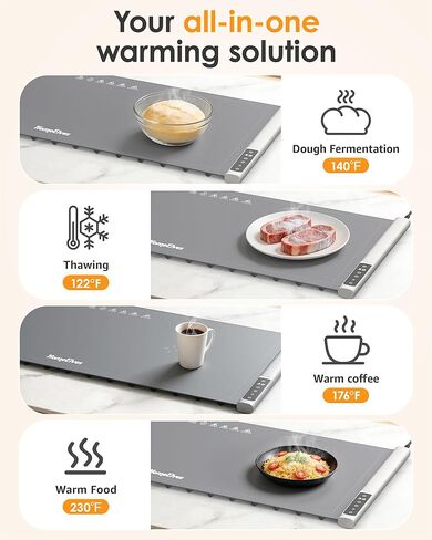 حصيرة تدفئة للطعام مقاس 91.44 سم × 40.64 سم مع حصيرة مقاومة للحرارة، تسخين سريع وكامل للسطح، سخانات الطعام لبوفيه الحفلات، وسادة تسخين محمولة مع 9 إعدادات لدرجة الحرارة ومؤقت 12 ساعة، رمادي in Kuwait