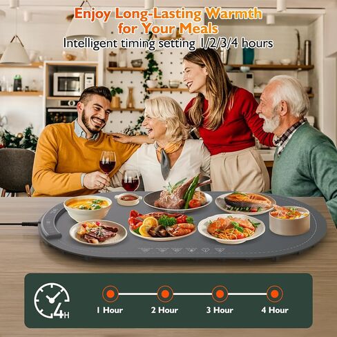 Warming Mat for Food, 6 Dish Buffet Electric Warmer Tray with 8 Adjustable Temperature (104°F-230°F), 1-4 Hour Timer, Child Safety Lock, Flexible Food-Grade Silicone- Easy to Clean & Store Warming Pad in Kuwait