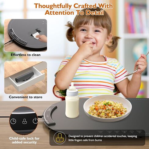 Warming Mat for Food, 6 Dish Buffet Electric Warmer Tray with 8 Adjustable Temperature (104°F-230°F), 1-4 Hour Timer, Child Safety Lock, Flexible Food-Grade Silicone- Easy to Clean & Store Warming Pad in Kuwait