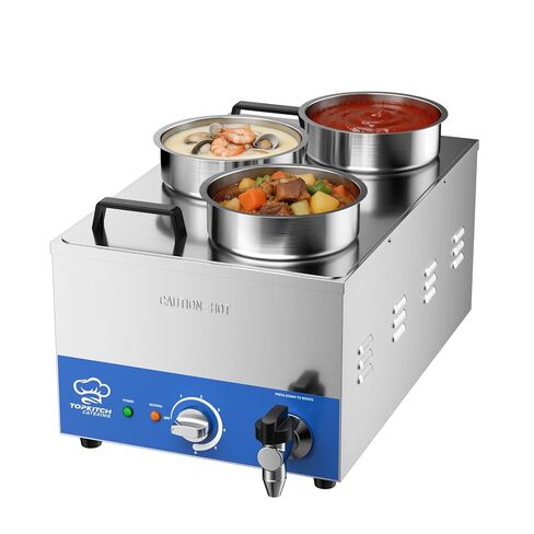TOPKITCH ETL سخان حساء تجاري سعة 12 لتر مع وعاء بوفيه 3 × 4 لتر باين ماري، سخان طعام كهربائي تجاري - 120 فولت 200 وات، خزان قطعة واحدة بدون خياطة، نطاق درجة حرارة قابل للتعديل 30-85 درجة مئوية. in Kuwait