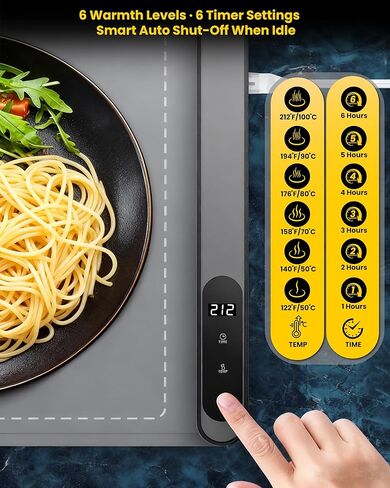 حصيرة تدفئة الطعام من الجرافين كبيرة جدًا مقاس 81.28 سم × 40.64 سم مع وسادة عازلة للسطح، وأطباق الغضب للبوفيه، للمطبخ، وسخانات الطعام للحفلات، وسادة تسخين محمولة، إعداد دافئ مخصص 560 وات، رمادي in Kuwait