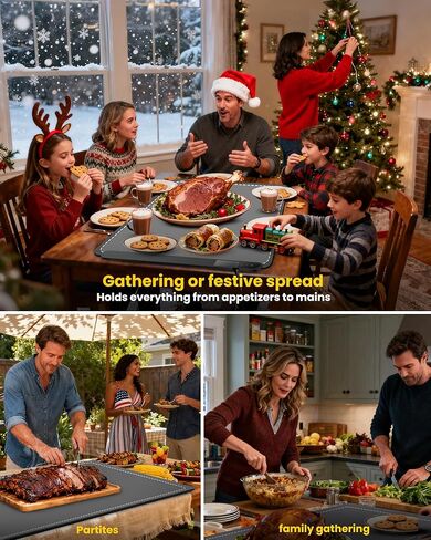 حصيرة تدفئة الطعام من الجرافين كبيرة جدًا مقاس 81.28 سم × 40.64 سم مع وسادة عازلة للسطح، وأطباق الغضب للبوفيه، للمطبخ، وسخانات الطعام للحفلات، وسادة تسخين محمولة، إعداد دافئ مخصص 560 وات، رمادي in Kuwait