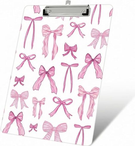Seajan Pink Bow Clipboard Cute Preppy Coquette Plastic Decorative Clipboards with Low Profile Clip Hanging Tab A4 Letter Size, 12.4 x 9 Inch for Girls Teacher, Social Worker, Students(Cute Bow) in Saudi Arabia