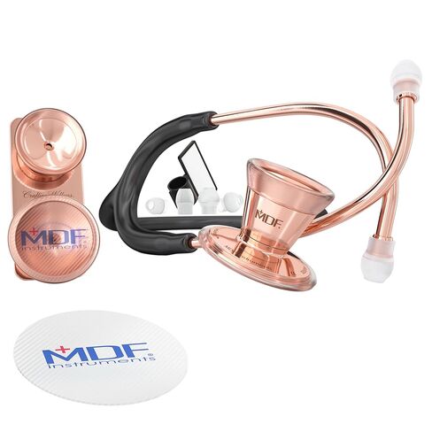 MDF Instruments, ProCardial Core™ Cardiology Stainless Steel Dual Head Adult-Pediatric Stethoscope with Adult Cardiology Bell Convertible Attachment - Free-Parts-for-Life (MDF797DD) (Rose Gold/White) in Saudi Arabia