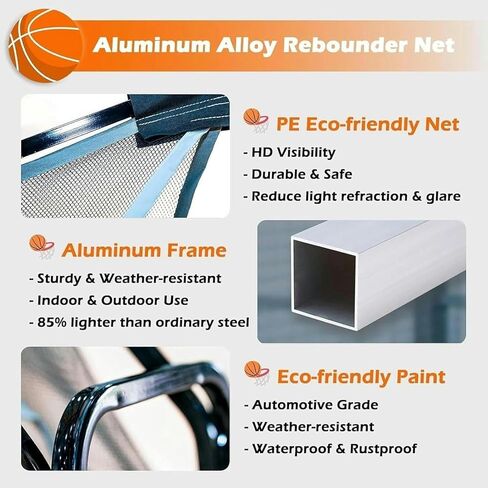 شبكة ارتداد لتدريب كرة السلة - نظام إرجاع دوار 180 درجة يزيد من ممارسة التسديد، ويوفر الوقت، ويناسب جميع الأطواق وسهل التجميع/الإزالة in Kuwait