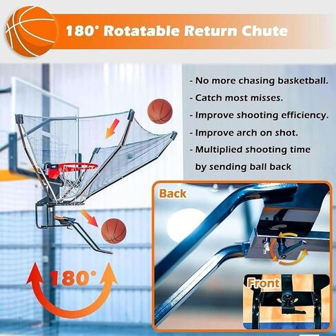شبكة ارتداد لتدريب كرة السلة - نظام إرجاع دوار 180 درجة يزيد من ممارسة التسديد، ويوفر الوقت، ويناسب جميع الأطواق وسهل التجميع/الإزالة in Kuwait