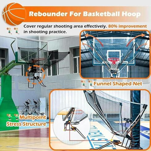 شبكة ارتداد لتدريب كرة السلة - نظام إرجاع دوار 180 درجة يزيد من ممارسة التسديد، ويوفر الوقت، ويناسب جميع الأطواق وسهل التجميع/الإزالة in Kuwait