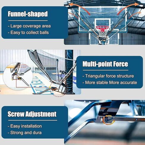 كرة السلة المعدنية مع شبكة عالية الكثافة - شلال إرجاع دوار 180 درجة شديد التحمل، شبكة قابلة للطي مقاومة للصدمات، تناسب الأطواق الداخلية والخارجية in Kuwait