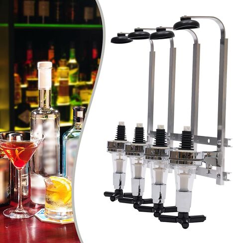 Liquor Dispenser, 4 Bottle Wall Mounted Liquor Dispenser Alcohol Upside Down Drink Jigger 25ml Discharge Capacity Bar Butler Bracket Drinkware Set for Bar Home Use in Saudi Arabia