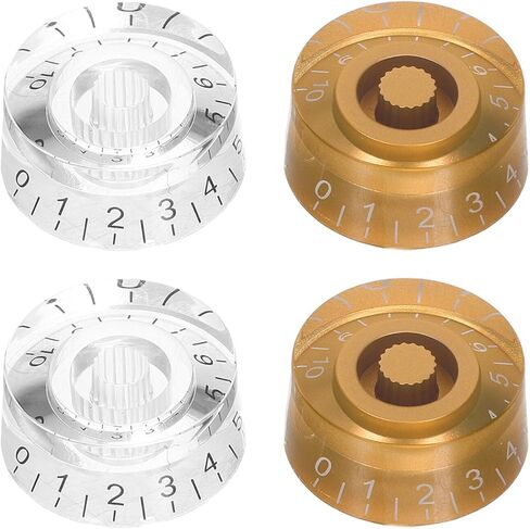 HANABASS 4pcs Electric Guitar Volume Control Knob Caps Set for Classic Guitar Style – Dome Shape, 18-Teeth Potentiometer Caps, Gold with White Black Lettering – Bass and Electric Guitar in Saudi Arabia