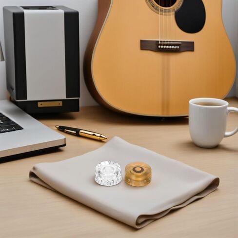 4pcs Electric Guitar Volume and Tone Knobs Set, Dome Speed Control Potentiometer Caps for Single Cutaway Style, 18-Tooth Barrel Shape, Gold with White Black Lettering, Replacement in Saudi Arabia